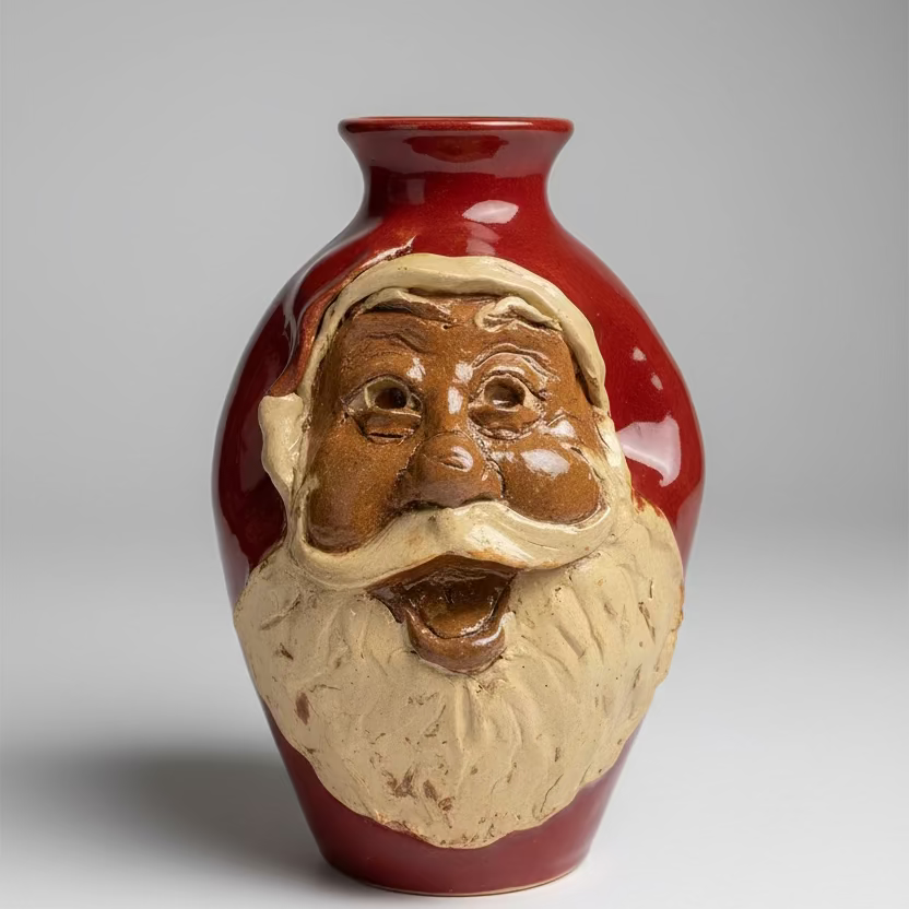 Santa Claus Face Jug St nick calhoun pottery handmade sculpted