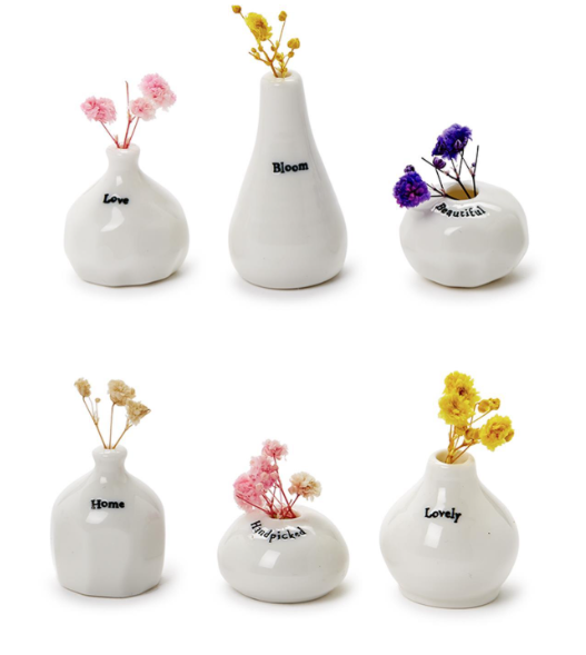 Small Porcelain vase with flowers and message of love bloom home friends and lovely