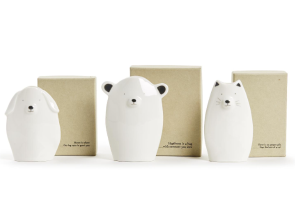 Dog cat or bear porcelain vase white small flower holder with gift box and positive message