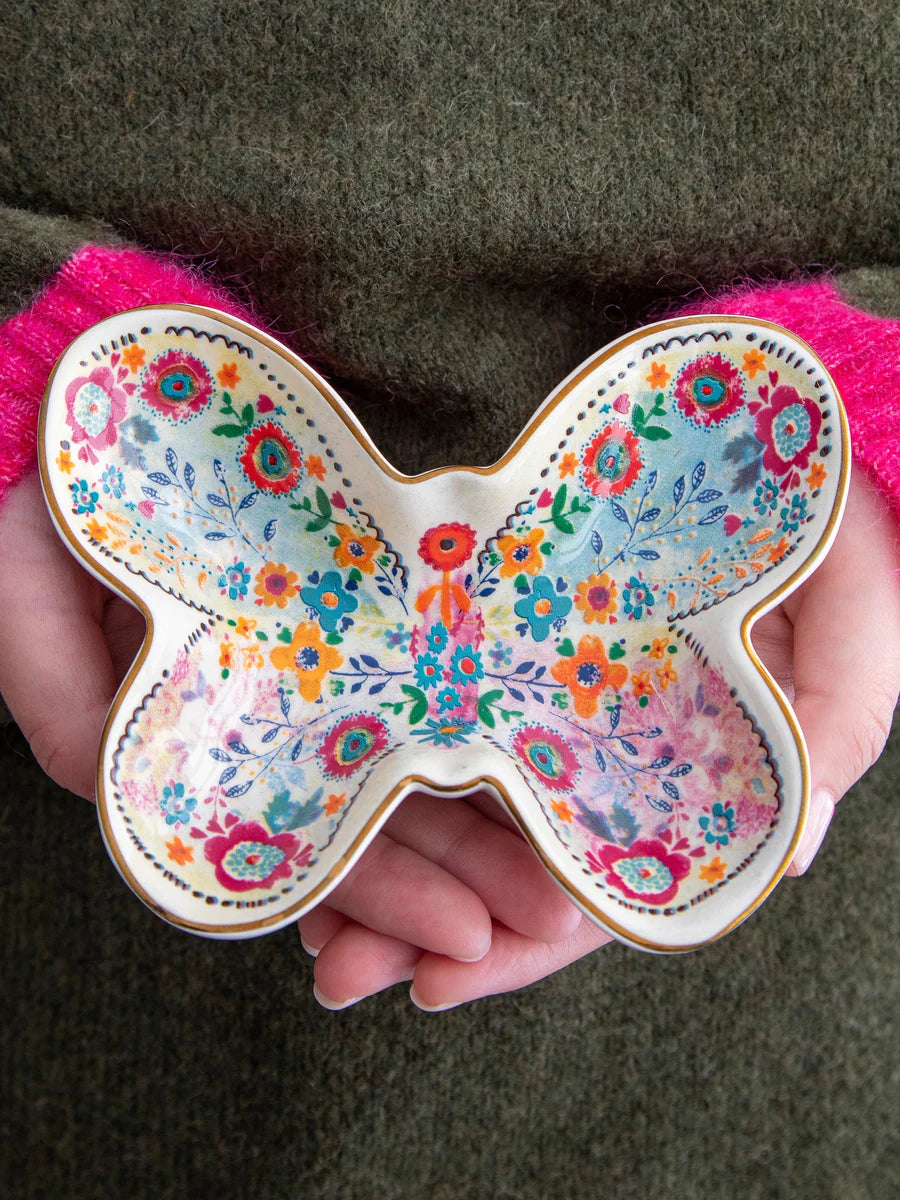 Butterfly shaped trinket dish. Ceramic shaped tray for jewelry and coins