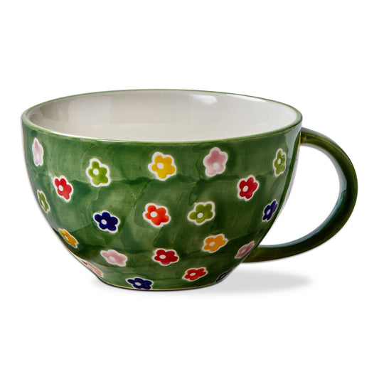 Flower Latte Mug Multi Stoneware by Tag. Green with Ditzy flower design
