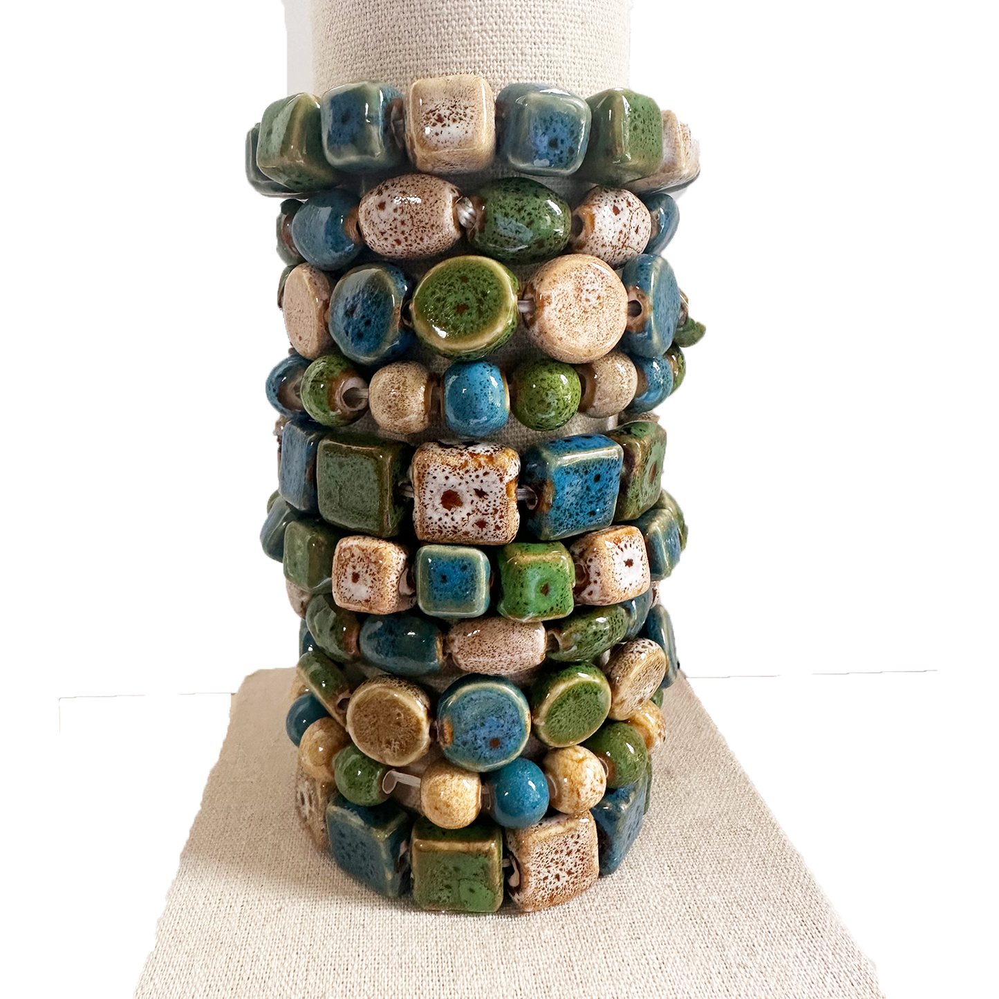 Clay Bead Stretch Bracelet Sea colors  set of 3.
