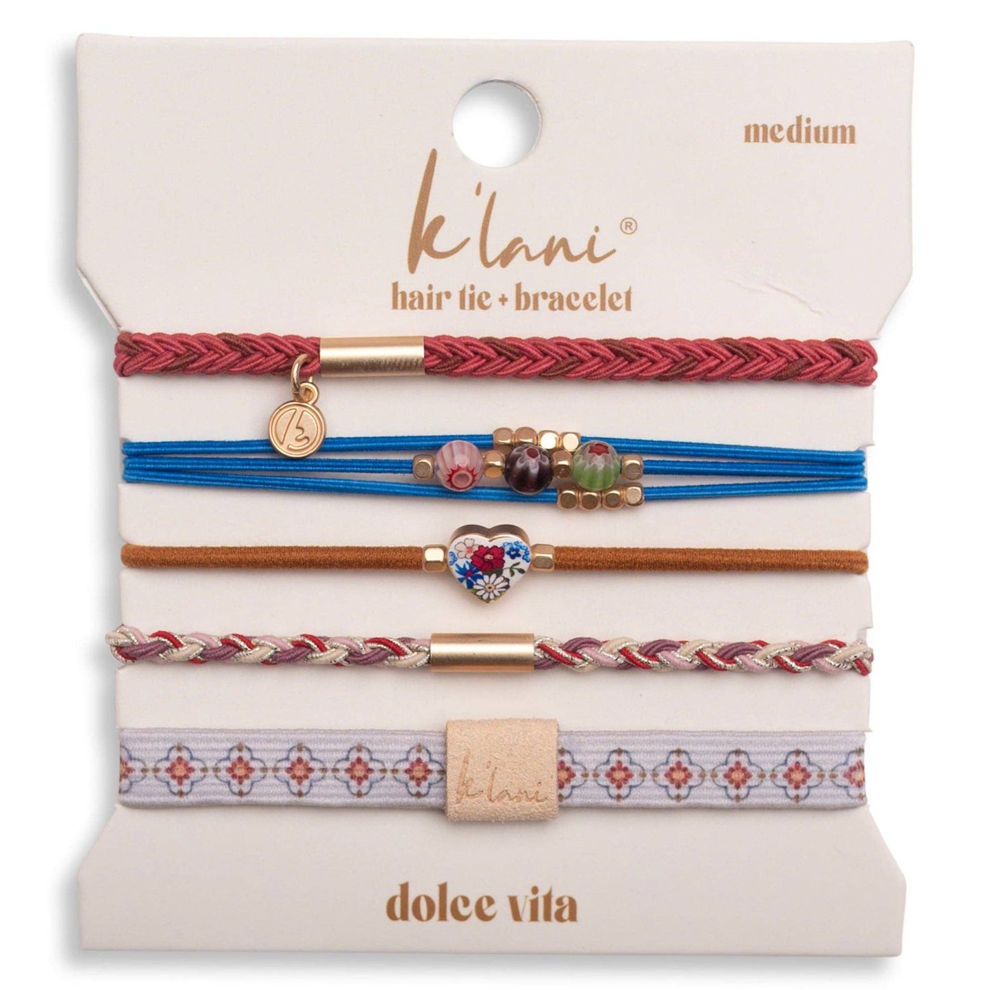 K'lani hair tie bracelets - "Dolce Vita" Floral Glass Beads with Gold Accents Hair Tie Bracelets