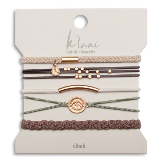 K'lani hair tie bracelets - "Climb" Natural Colors with Gold Mountain Accent hair Tie Bracelets