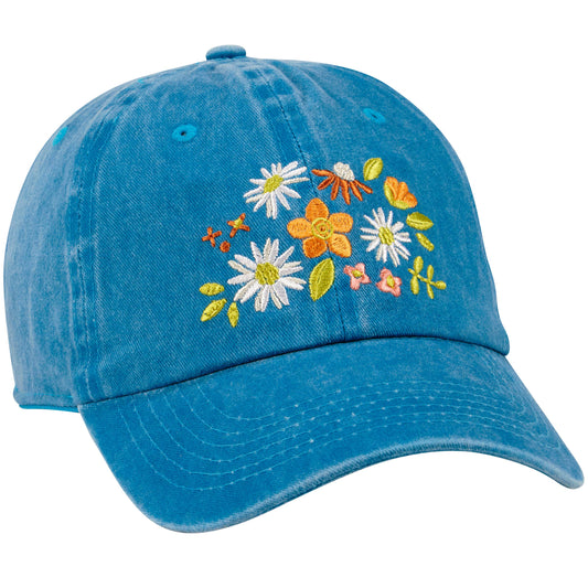 Baseball Cap blue hat with flowers choose happy