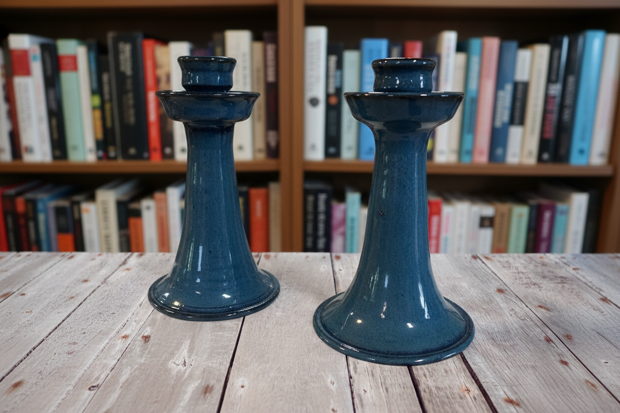 Blue candleholder pottery 