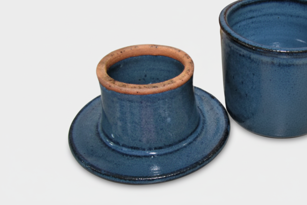 blue french butter dish