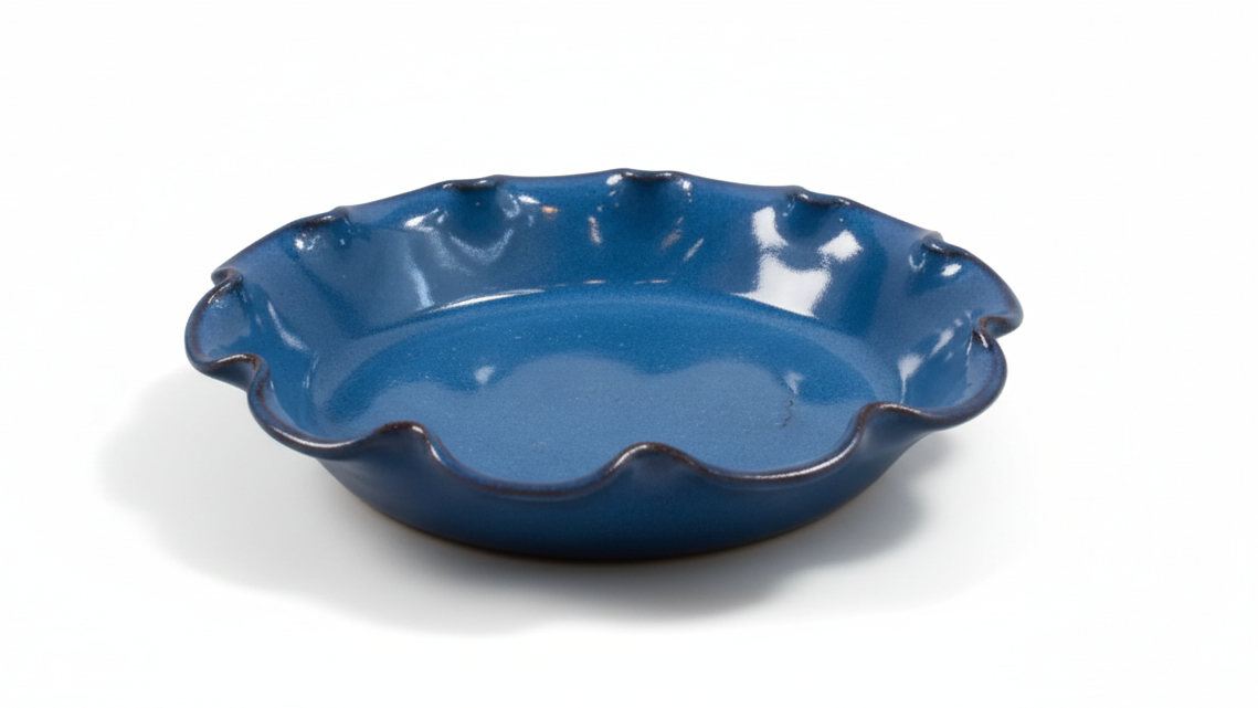 Ceramic pie plate handmade pottery baking dish shallow pan fluted edges for fruit pies
