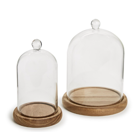 Cloche with ball handle and wood base large
