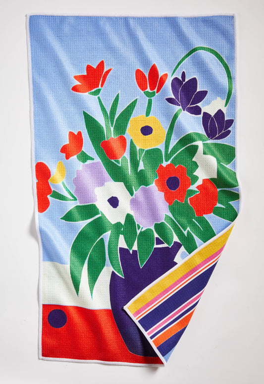Vase of Flowers Super Absorbent Dishtowel Multi color 80% recycled polyester. Bold design