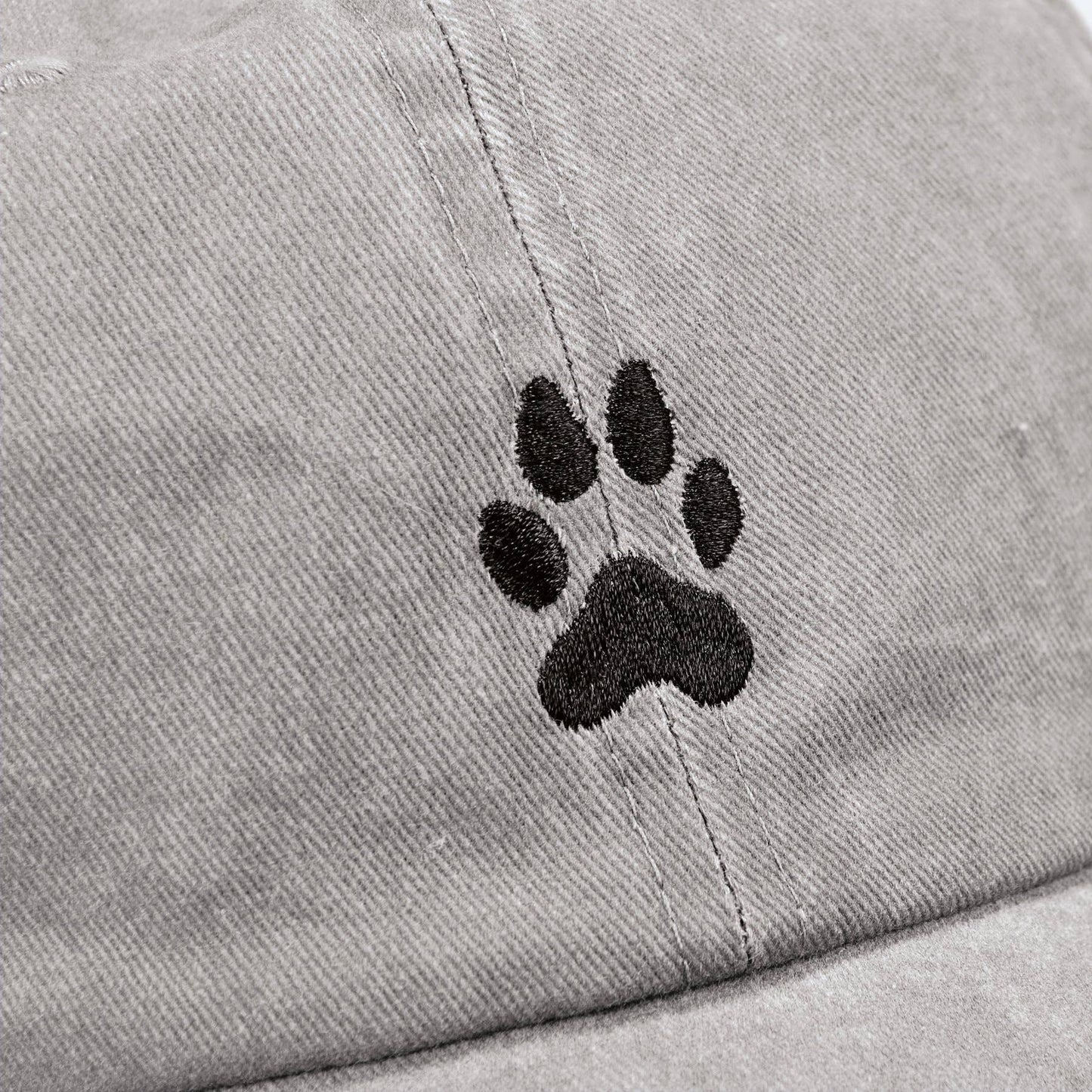 Love My Rescue Baseball Cap. White with black paw print. Adjstable.