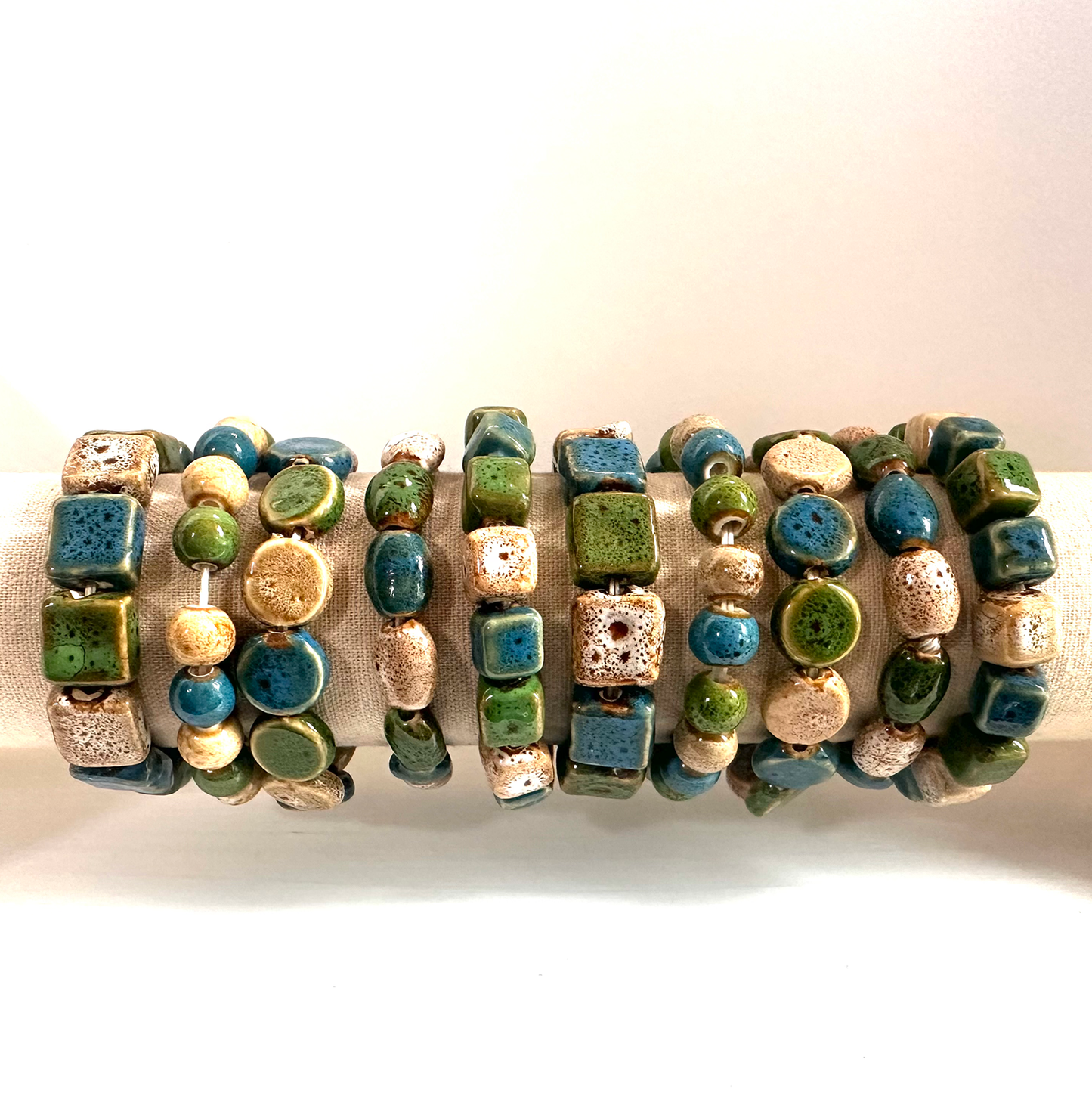 Clay Bead Stretch Bracelet Sea colors  set of 3.