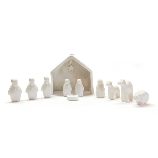 Nativity set porcelian 11 pc miniature set white East of India Mary Joseph, Jesus