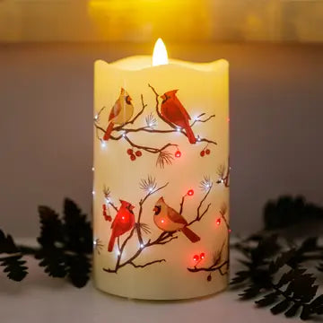 Cardinal fiber optic candle flameless pillar candle Red Bird