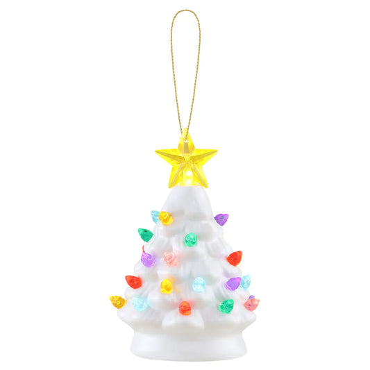 Nostalgic ceramic Christmas tree White 5" tall. Handpainted battery powered lights up (Copy)