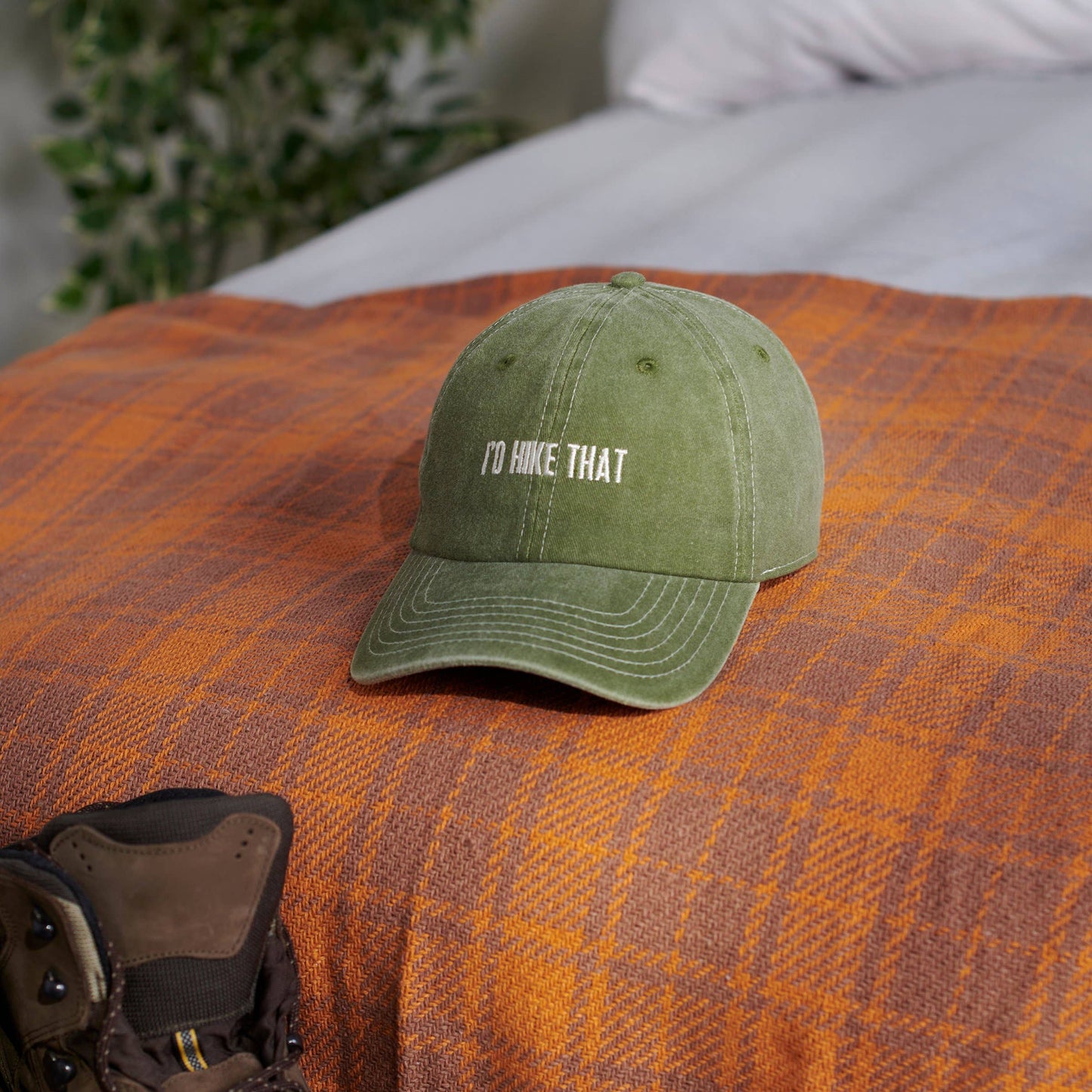 I'd Hike That Baseball Cap, green hat adjustable