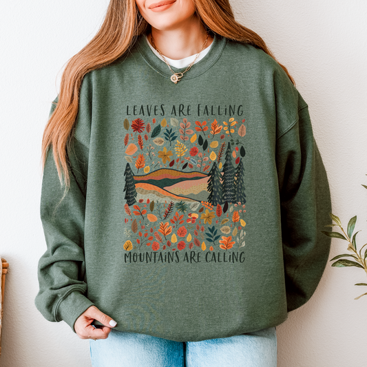 NC mouuntain sweatshirt  unisex. Trees and mountains and fall leaves. Green Comfort Colors tee for Fall