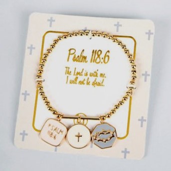 Stretch bracelet Psalms 118:5 The Lord is with you.  Gold charm bracelets 3 token charms
