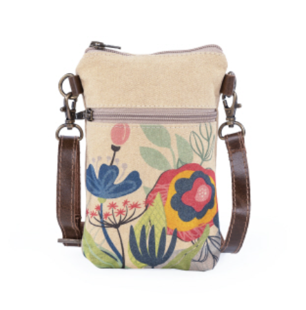 Floral cellphone sling bag phone purse with long removable strap for iphone. Lush flowers