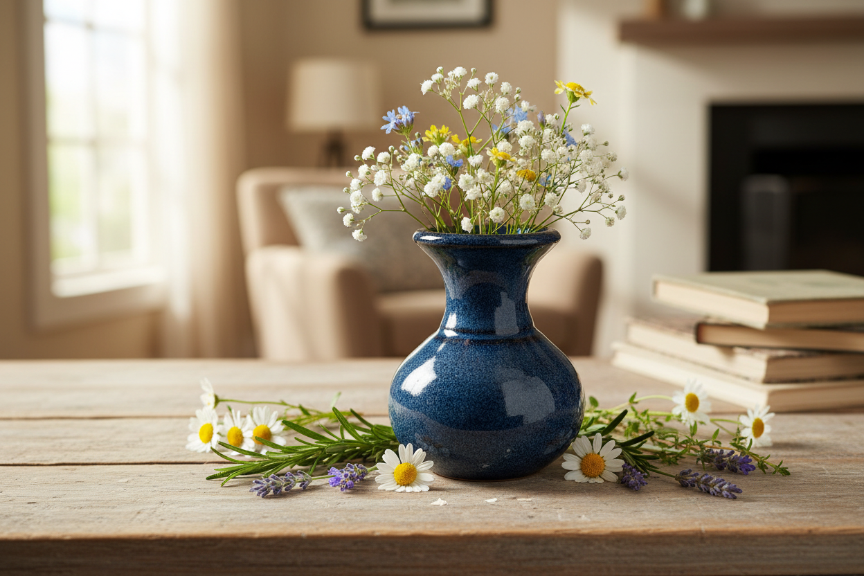 blue tiny pottery vase