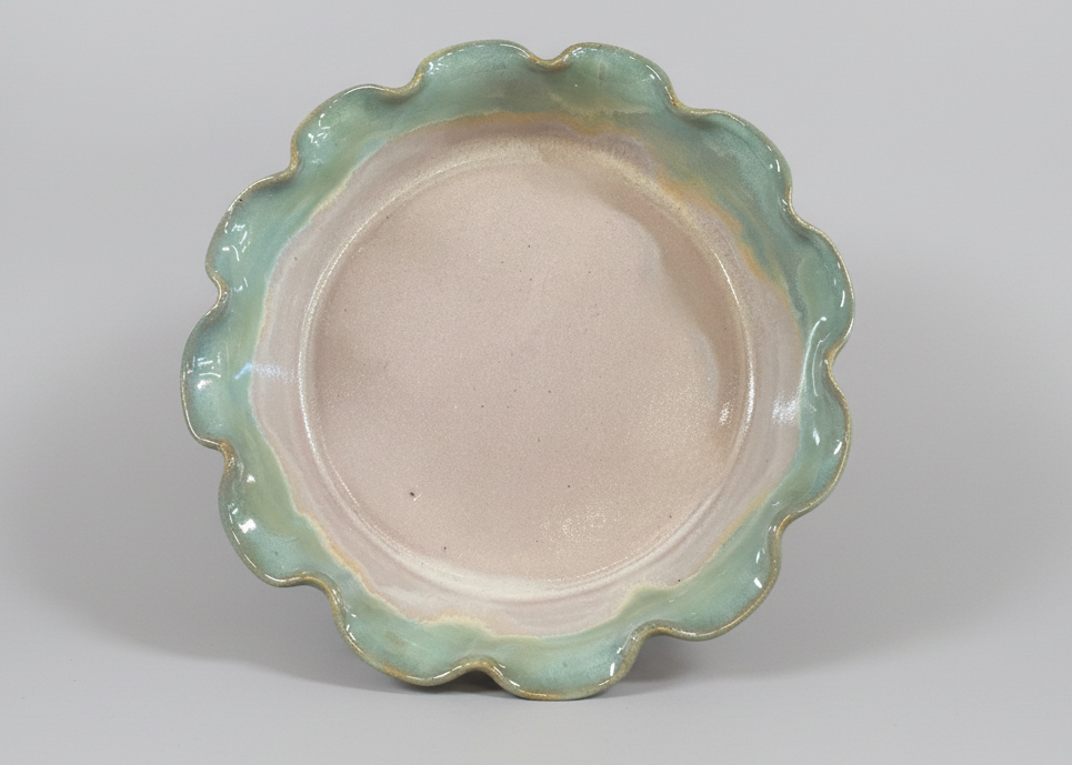 Ceramic pie plate handmade pottery baking dish shallow pan fluted edges for fruit pies