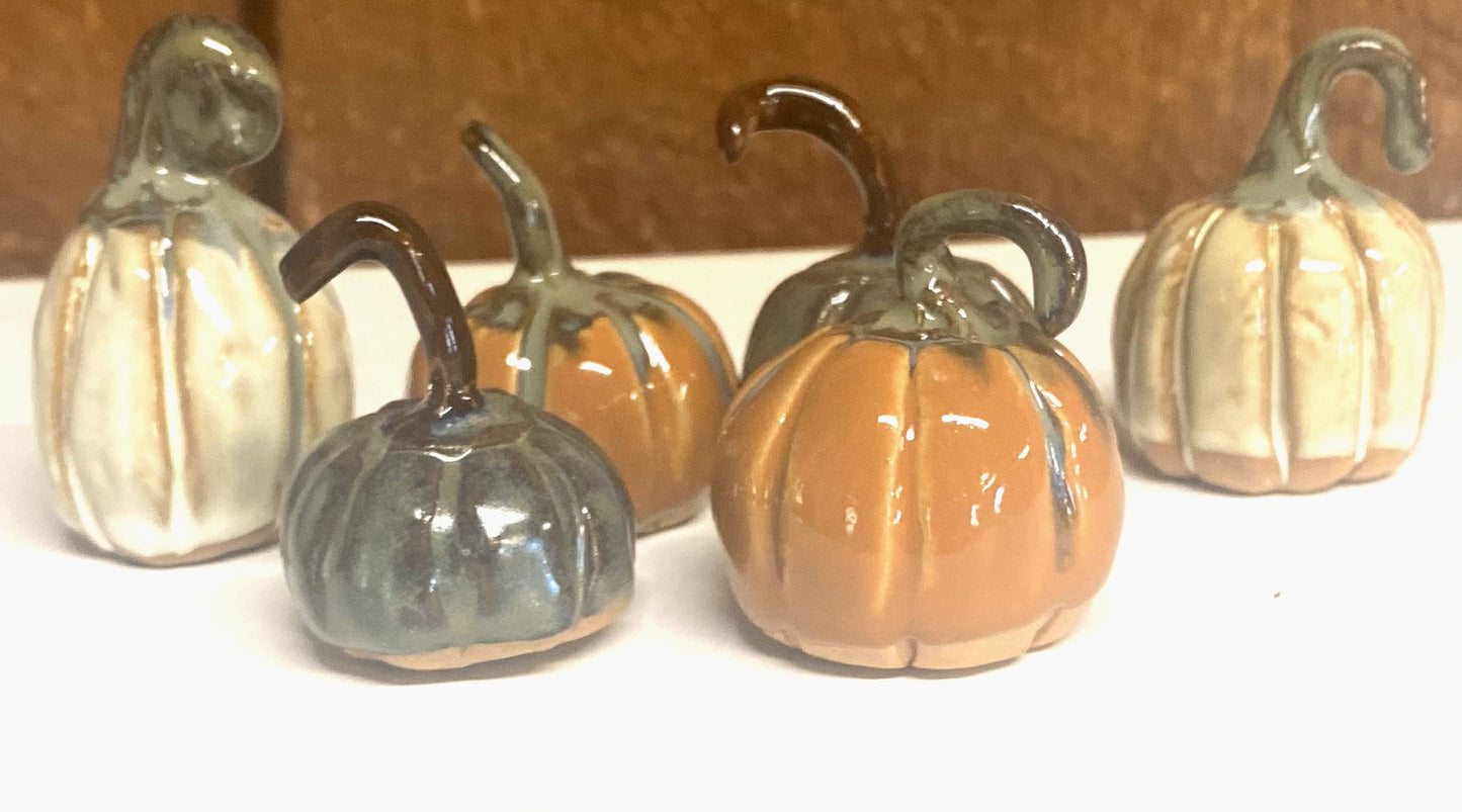 miniature pumpkins clay set of 3 hand made small fall decor for window sill or decor