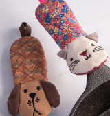 Skillet handle pot holder. Slip on frying pan. Natural Life brand. Choose from floral, dog, or cat