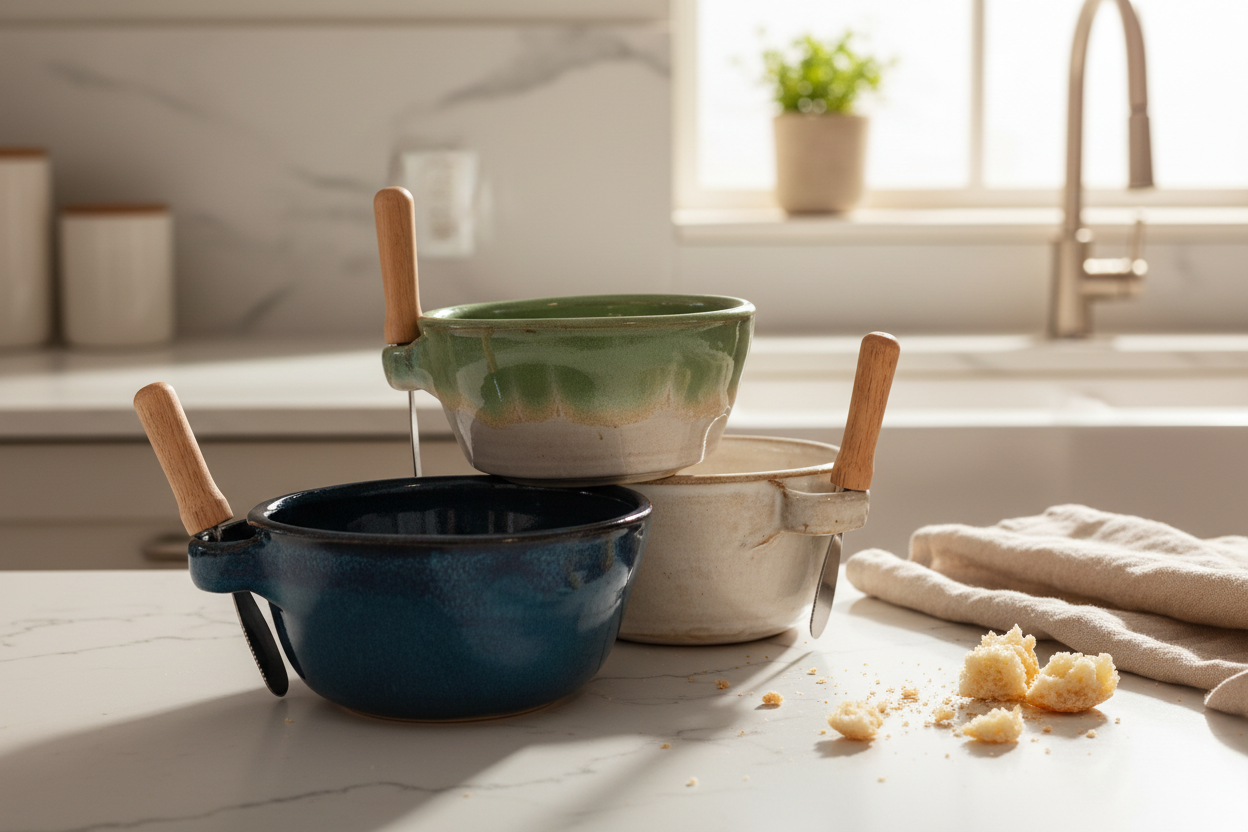 Loop Handle Pottery Pottery bowl with loop handle for knife. Spreader cup for jams sauces ...