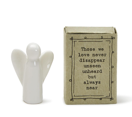 Little guardian angel for lost loved ones with poem. Porcelain East of India. matchbox gift box