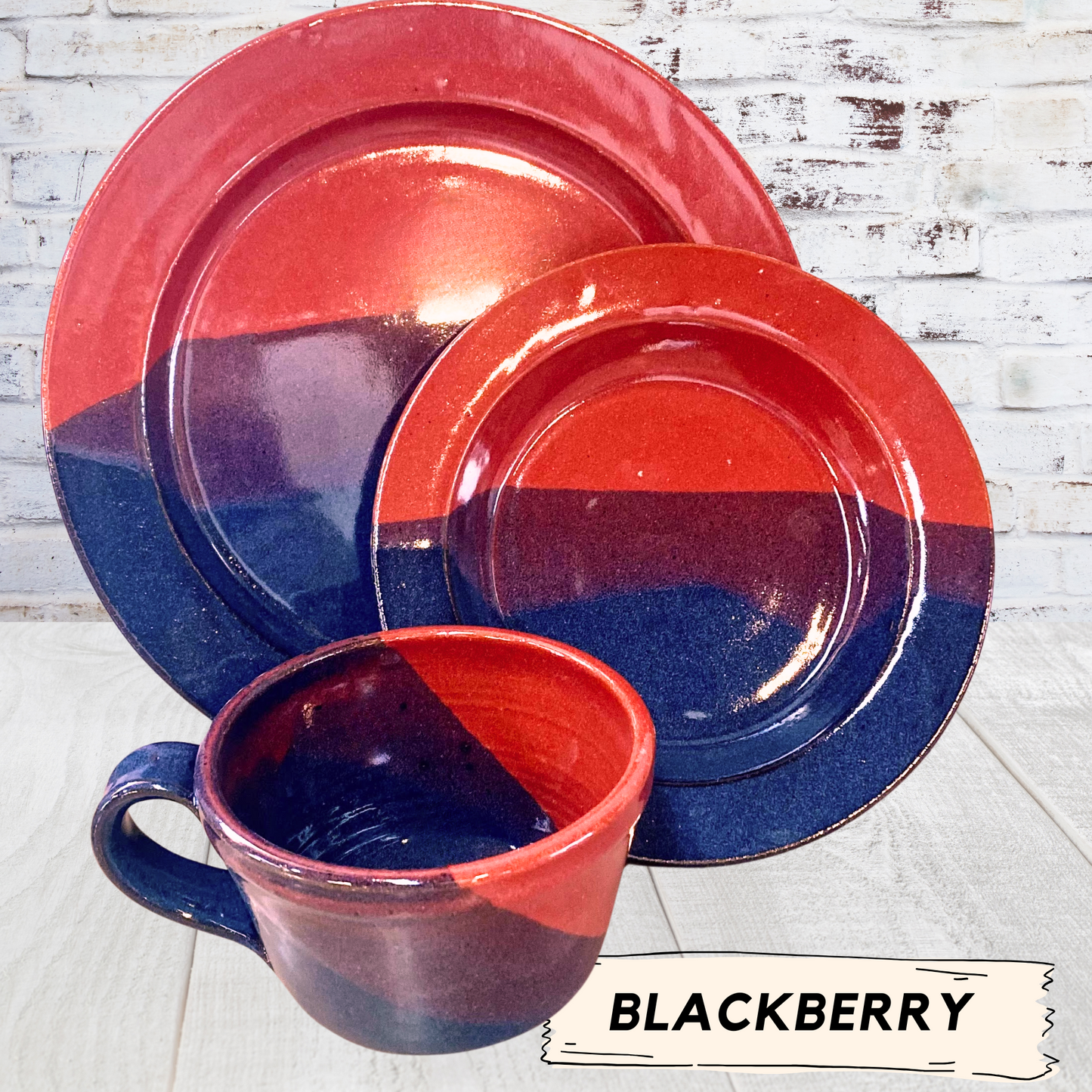 Dinnerware place setting for the table. 3 piece set bowl dinnerplate and salad plate handmade pottery.