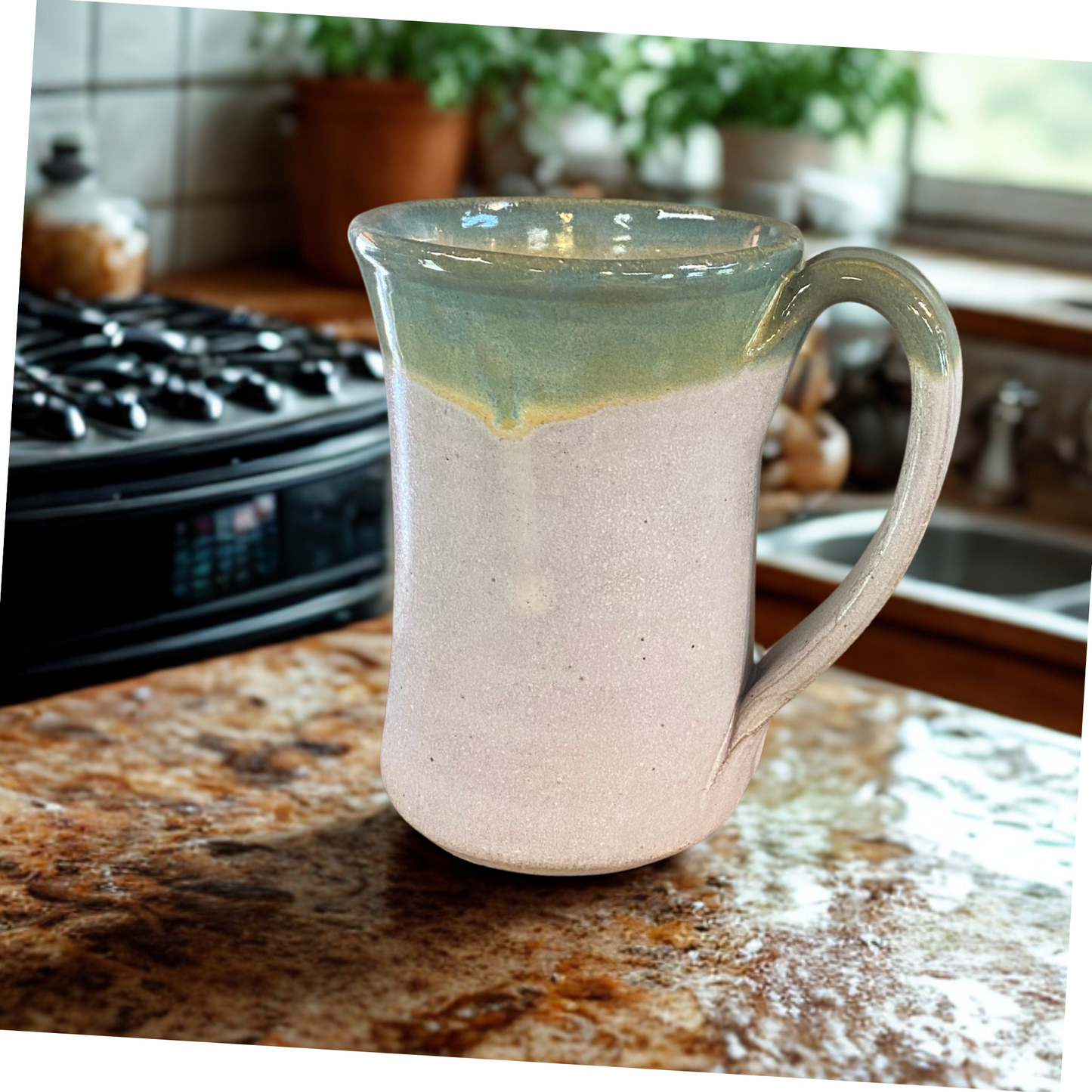 Large Coffee mug holds 12 to 14 ounces Pottery cup wide handle Tea glass