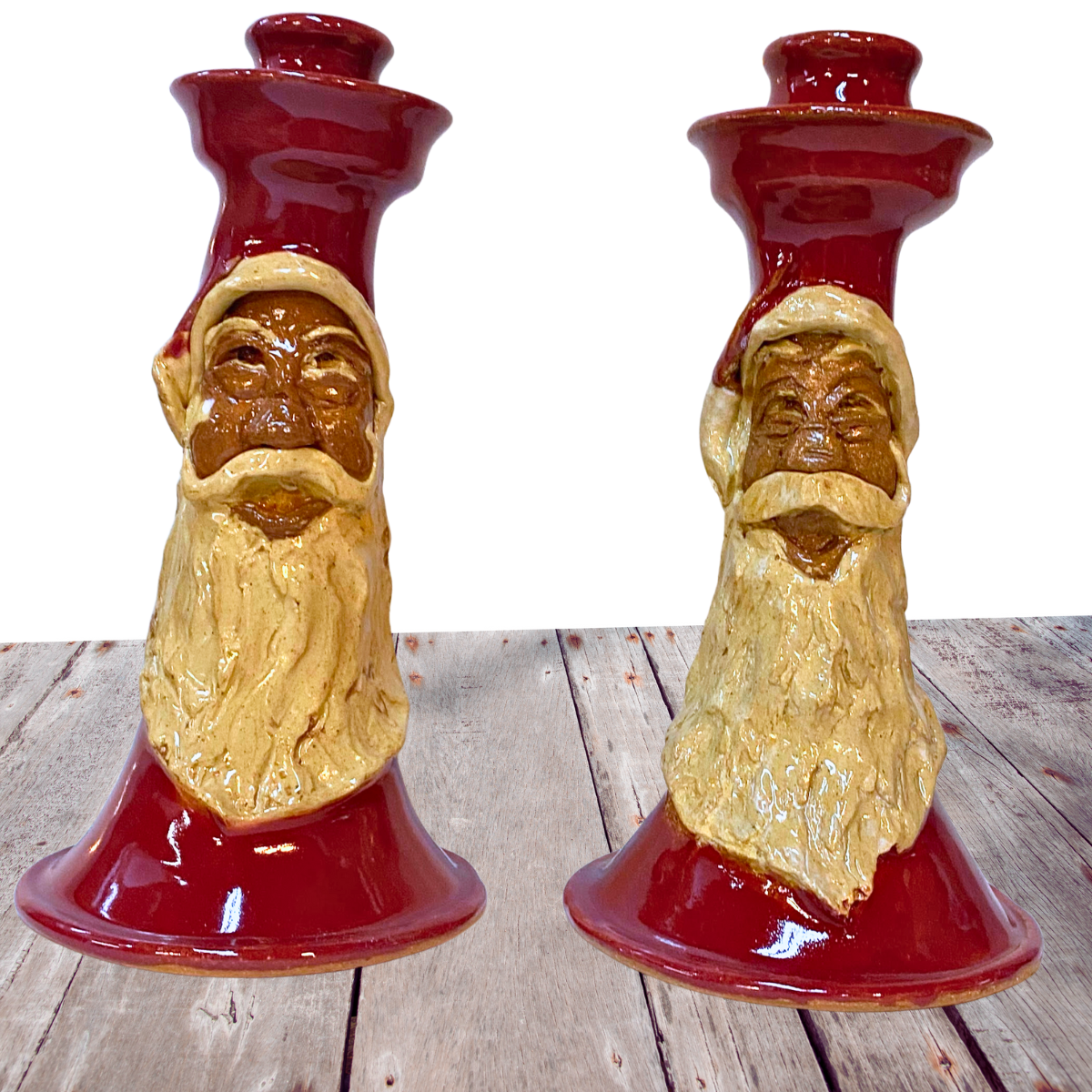 Pottery Santa Claus hand sculpted candlestick for taper candle