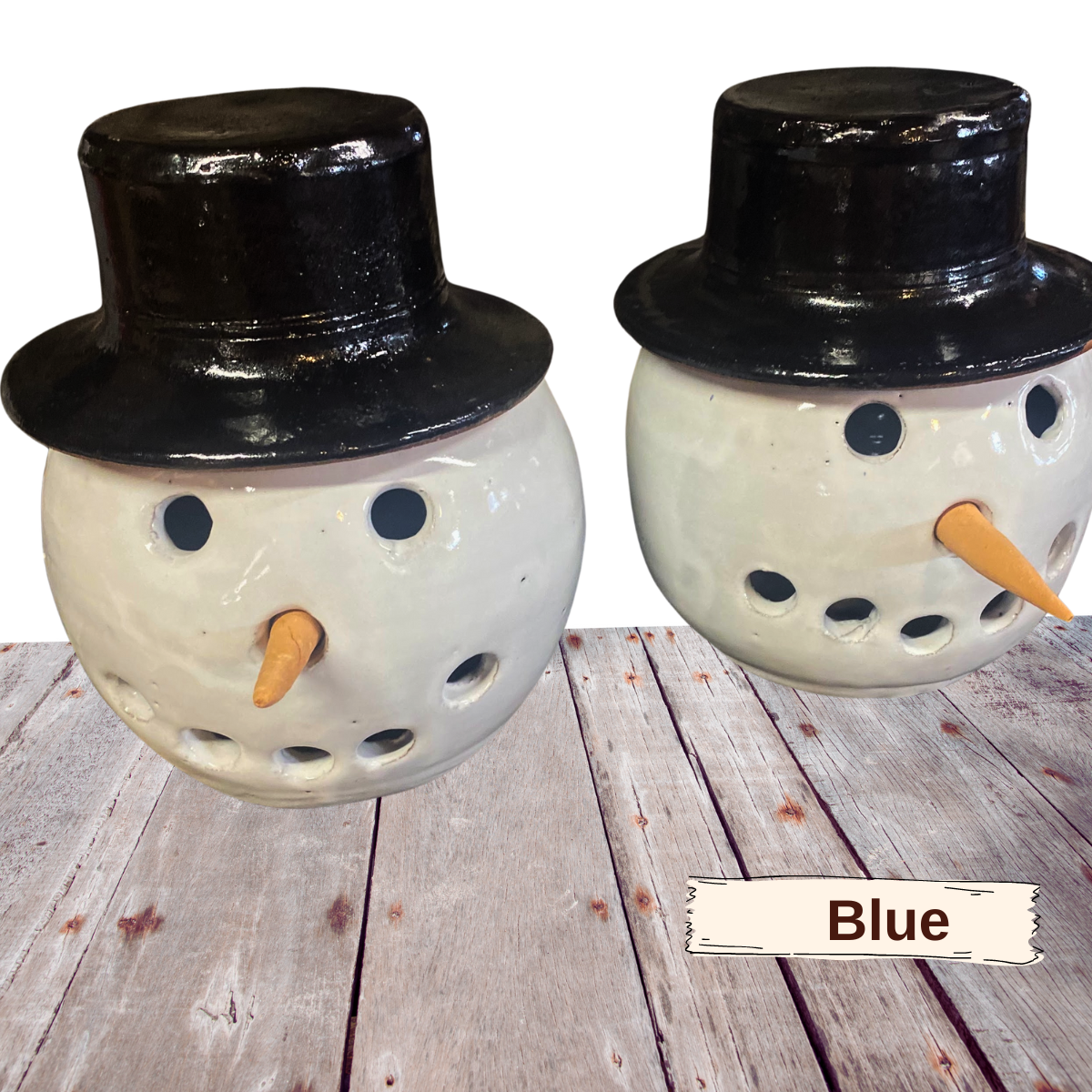 Snowman candle lantern pottery with removable hat ceramic lantern