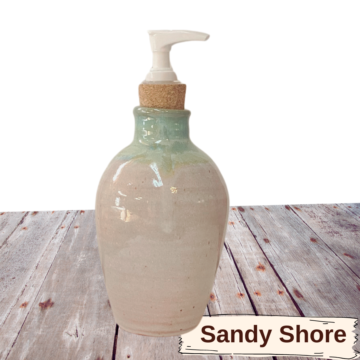 lotion, liquid soap dispenser pottery for dishwashing liquid. Handmade ceramic with cork and plastic pump