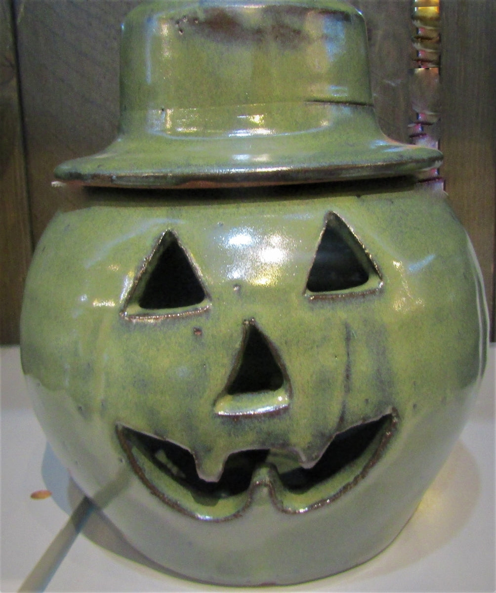 Jack o lantern ceramic removable hat for candle or lights Halloween decor for outdoors or inside. Fall decorations