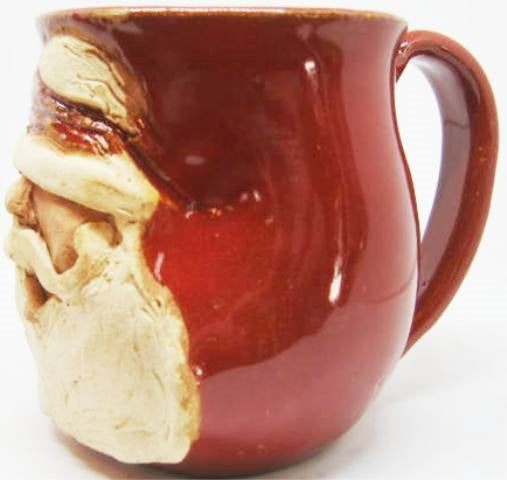 Handmade SANTA CLAUS Face mug by Michael Calhoun. Hand scuplted face jug