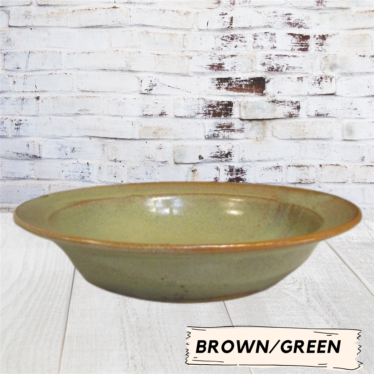 Pasta soup or salad bowl room for crackers along wide edge. Handmade pottery. Ceramic shallow dish