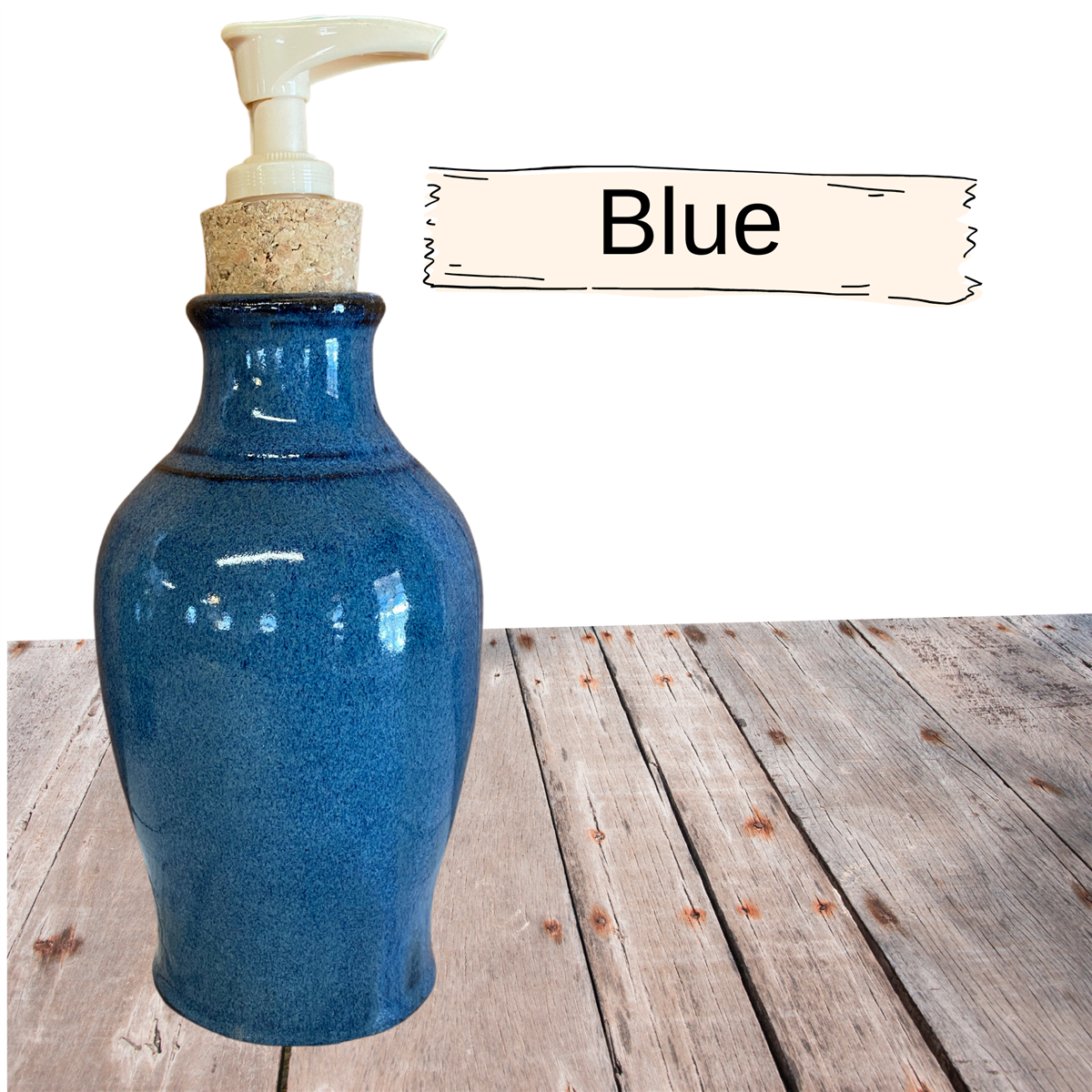 lotion, liquid soap dispenser pottery for dishwashing liquid. Handmade ceramic with cork and plastic pump
