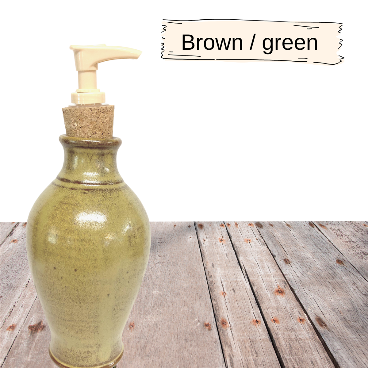lotion, liquid soap dispenser pottery for dishwashing liquid. Handmade ceramic with cork and plastic pump