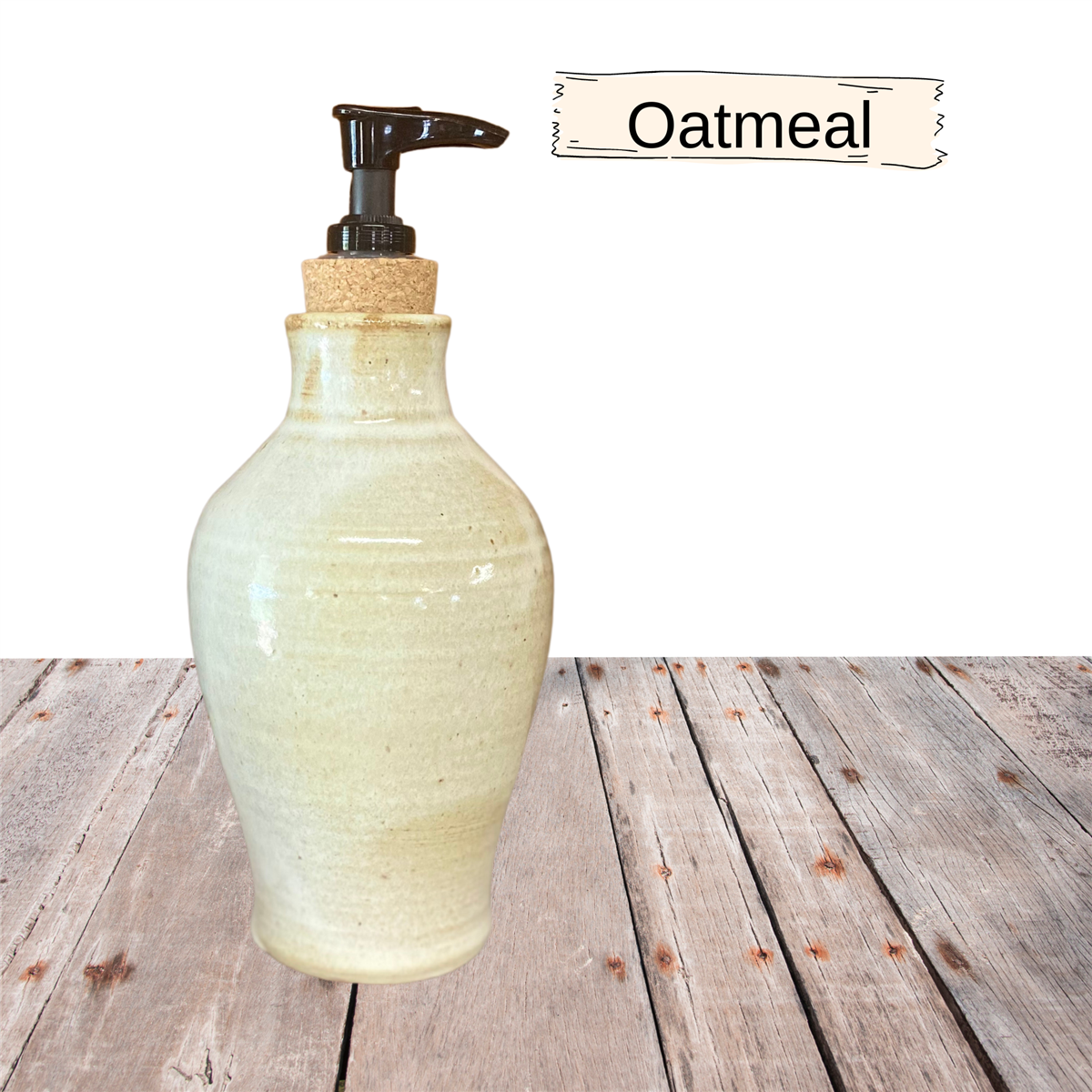 lotion, liquid soap dispenser pottery for dishwashing liquid. Handmade ceramic with cork and plastic pump