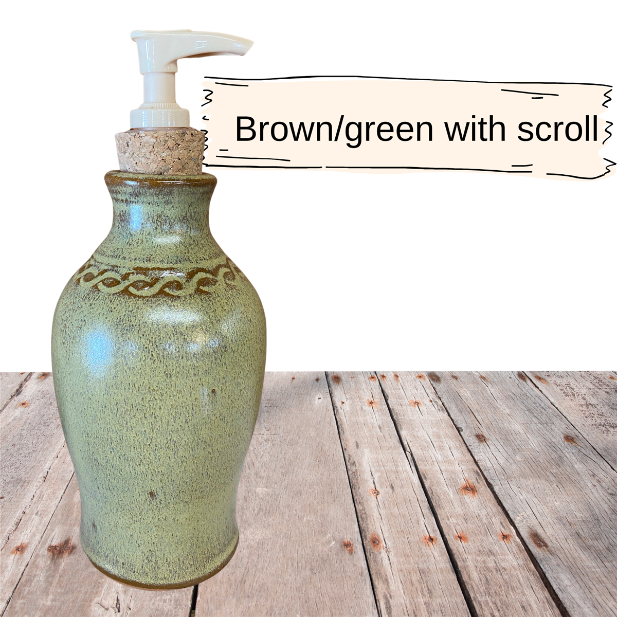 Liquid soap or hand sanitizer dispenser, handmade pottery lotion bottle. Ceramic with plastic pump cork stopper
