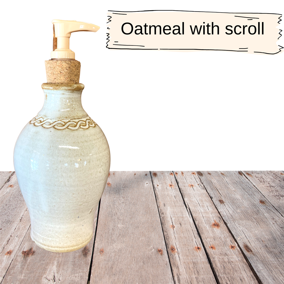 Liquid soap or hand sanitizer dispenser, handmade pottery lotion bottle. Ceramic with plastic pump cork stopper