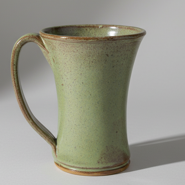 Coffee mug 12 ounces pottery with handle handcrafted. Fits under one cup coffee makers