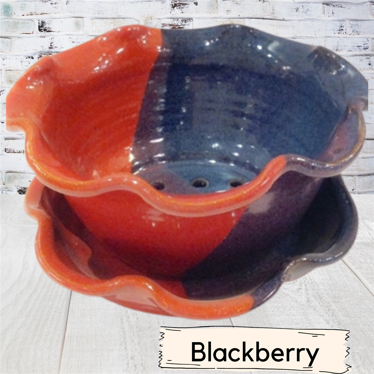 Colander strainer for draining blueberries pottery ceramic bowl