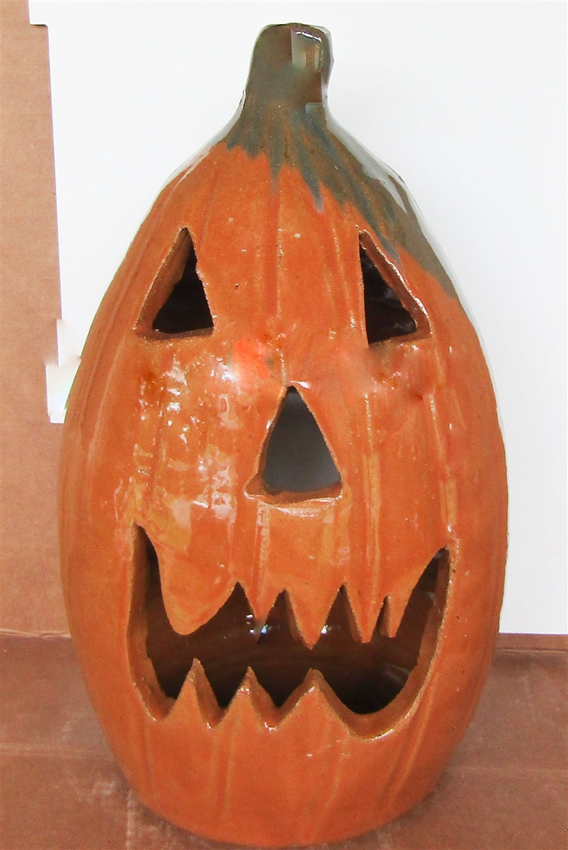 Jack O Lantern with happy cut out face for candle, electric or battery lights. For Indoors or outdoors. Fall, Thanksgiving, Halloween.