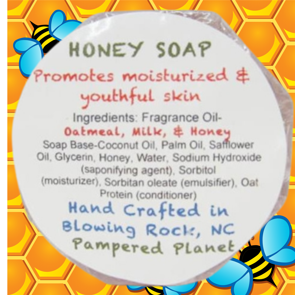 Honey soap with bee impression. Hand crafted essential oils soap.