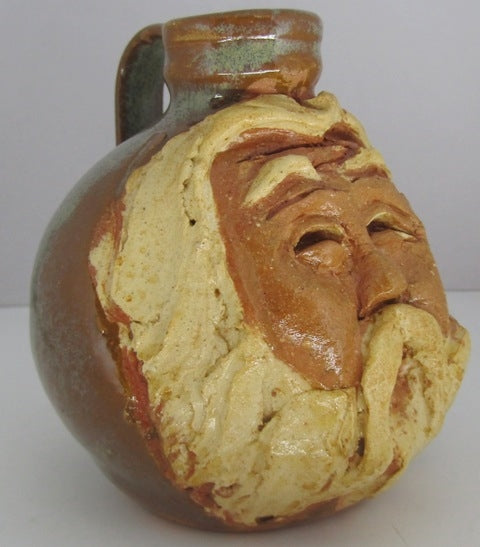 Face jug clay spirit with beard.  handmade pottery ceramic folkart