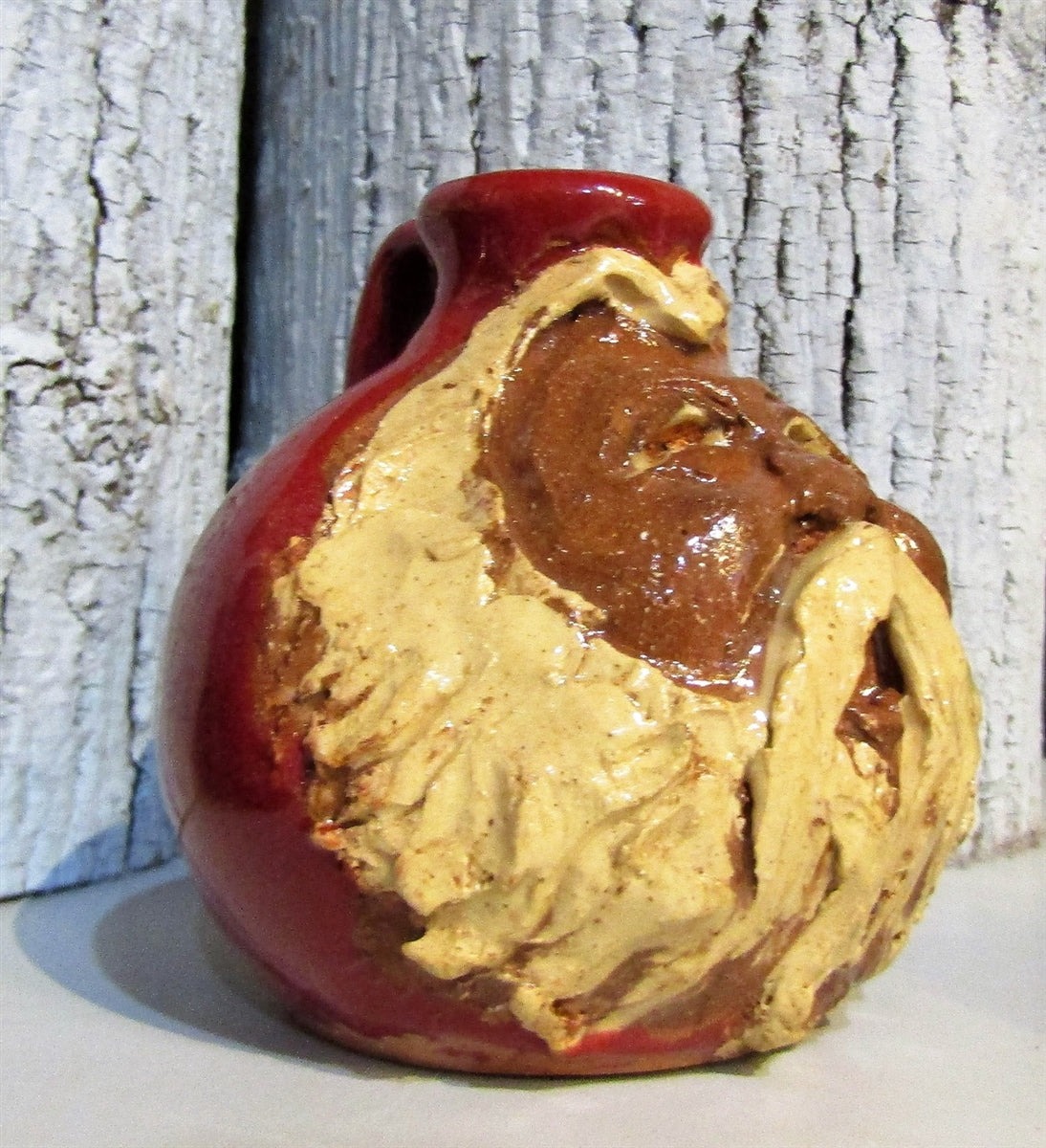 Face jug clay spirit with beard.  handmade pottery ceramic folkart