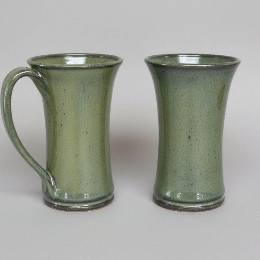 Coffee mug 12 ounces pottery with handle handcrafted. Fits under one cup coffee makers