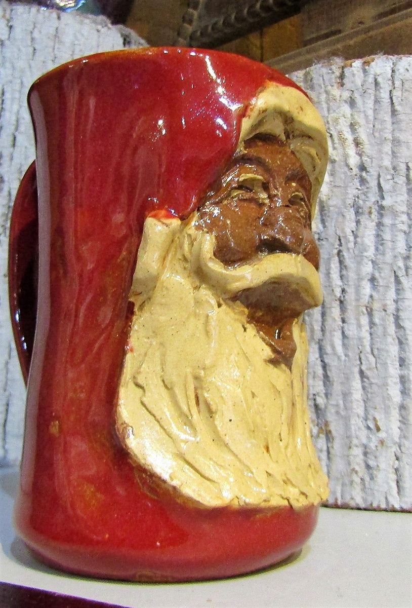 Santa Claus face mug hand sculpted Traditions Pottery Calhoun